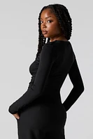Maillot profilé ruché à manches longues avec encolure en V