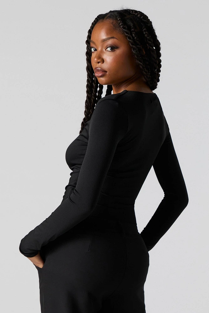 Contour Ruched V-Neck Long Sleeve Bodysuit