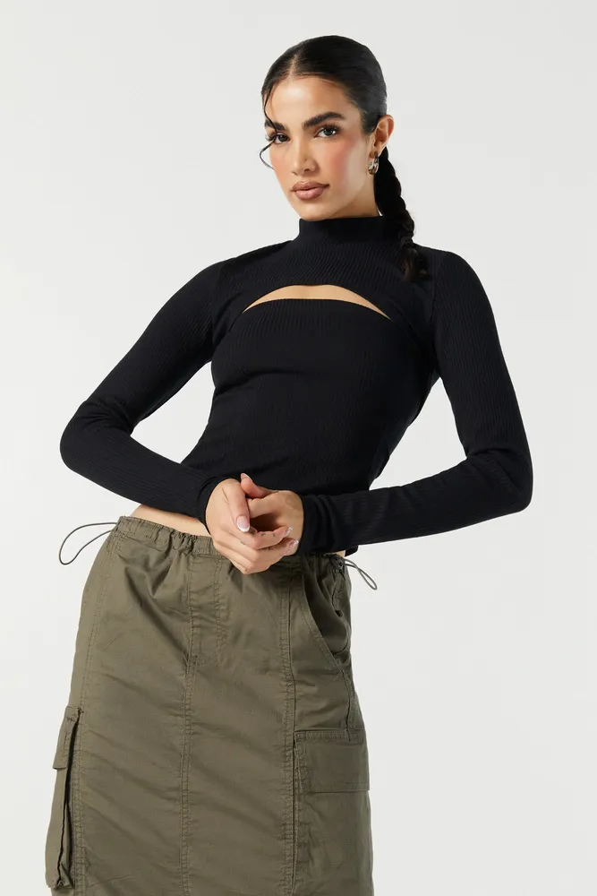 Ribbed 2 Piece Mock Neck Tube Top