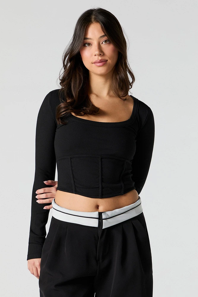 Ribbed Corset Long Sleeve Top