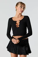 Ribbed Rhinestone Trim Cut-Out Top