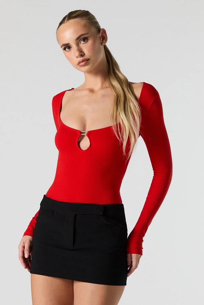 Ribbed Keyhole Long Sleeve Bodysuit