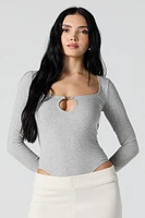 Ribbed Keyhole Long Sleeve Bodysuit
