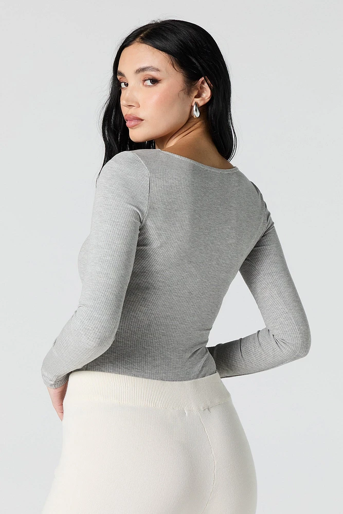 Ribbed Keyhole Long Sleeve Bodysuit