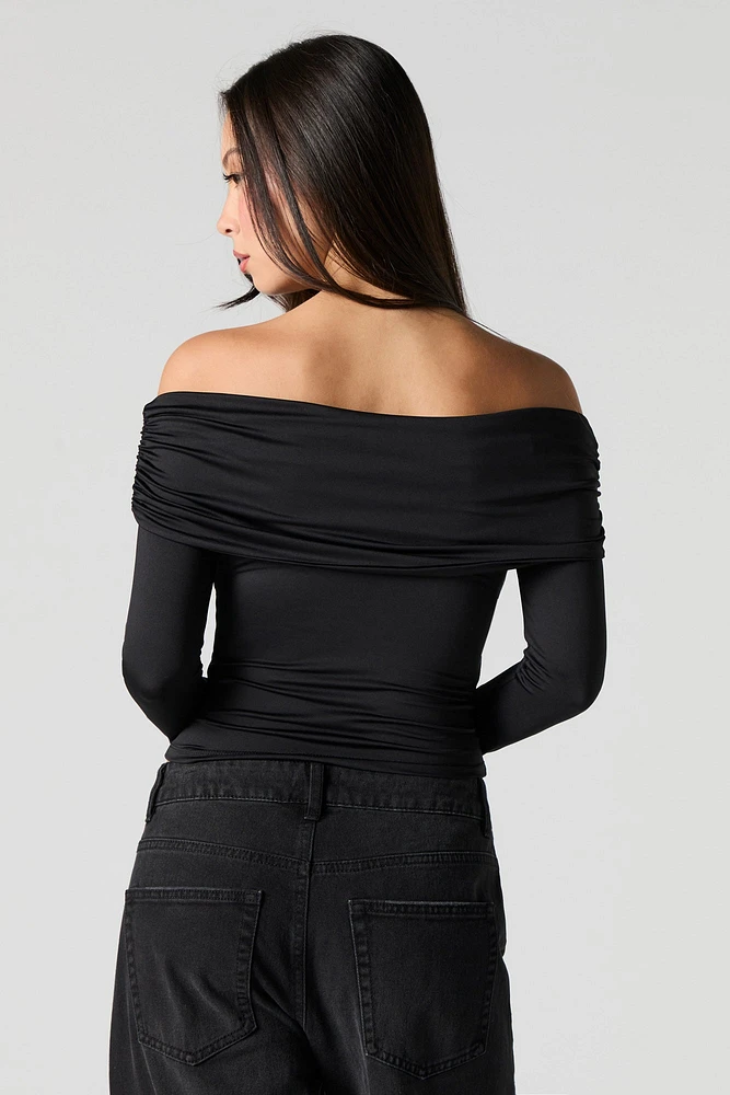 Ruched Off Shoulder Long Sleeve Top