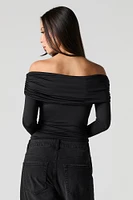 Ruched Off Shoulder Long Sleeve Top