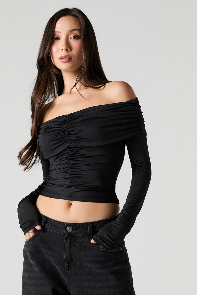 Ruched Off Shoulder Long Sleeve Top