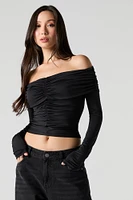 Ruched Off Shoulder Long Sleeve Top