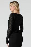 Lace Tie Front Long Sleeve Flyaway Top