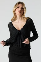 Lace Tie Front Long Sleeve Flyaway Top