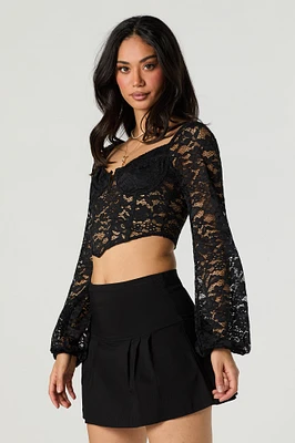 Floral Lace Long Sleeve Corset Top