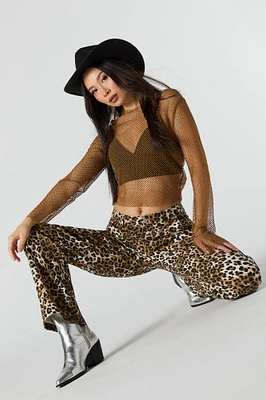 Rhinestone Fishnet Long Sleeve Crop Top