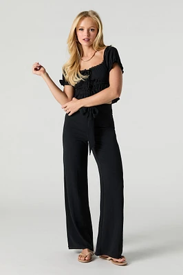 Belted Flowy Straight Leg Pant