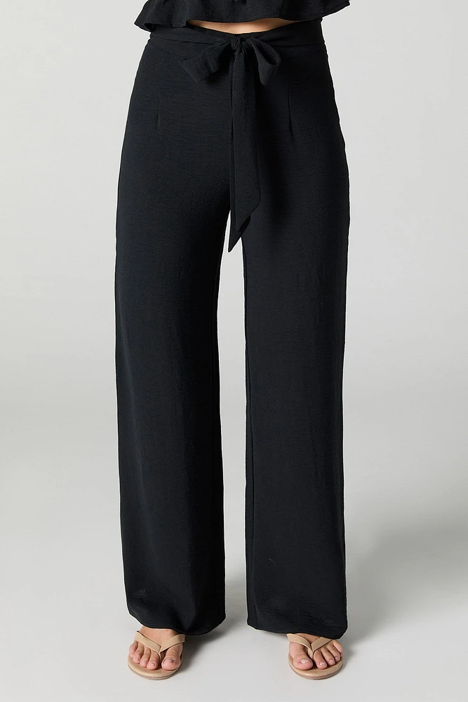 Belted Flowy Straight Leg Pant