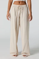 Linen-Blend Drawstring Wide Leg Pant