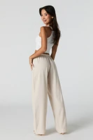 Linen-Blend Drawstring Wide Leg Pant