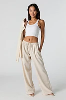 Linen-Blend Drawstring Wide Leg Pant