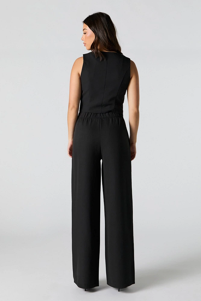 Elastic Waist Wide Leg Dress Pant