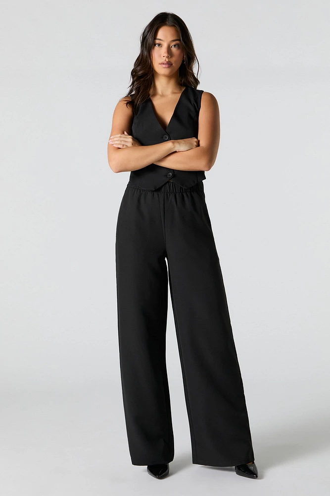 Elastic Waist Wide Leg Dress Pant