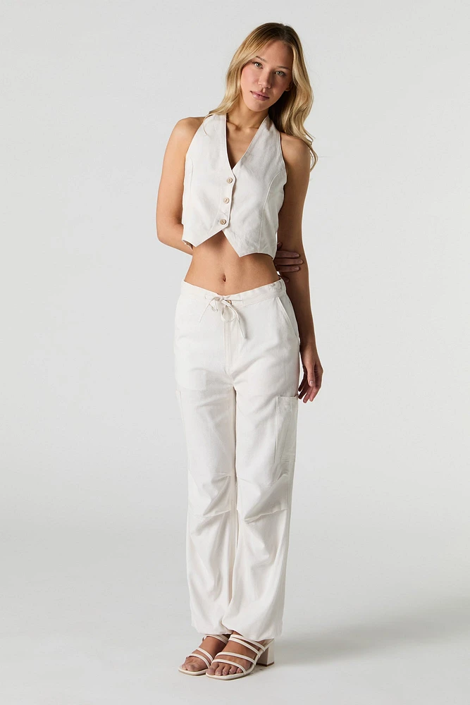 Linen-Blend Cuffed Cargo Pant