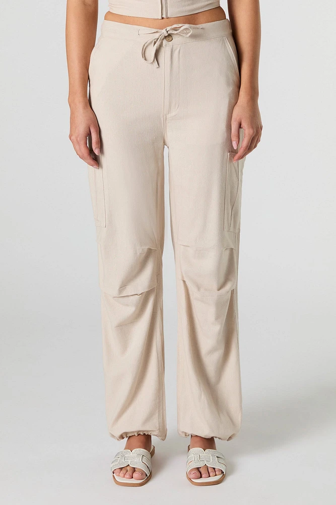 Linen-Blend Cuffed Cargo Pant