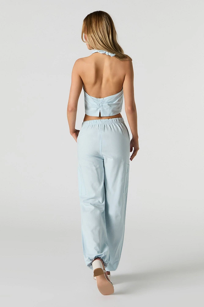 Linen-Blend Cuffed Cargo Pant