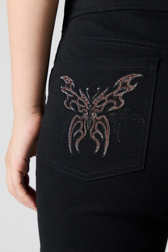 Pantalon Ã  jambe Ã©vasÃ©e avec poches et motif brodÃ© Papillon