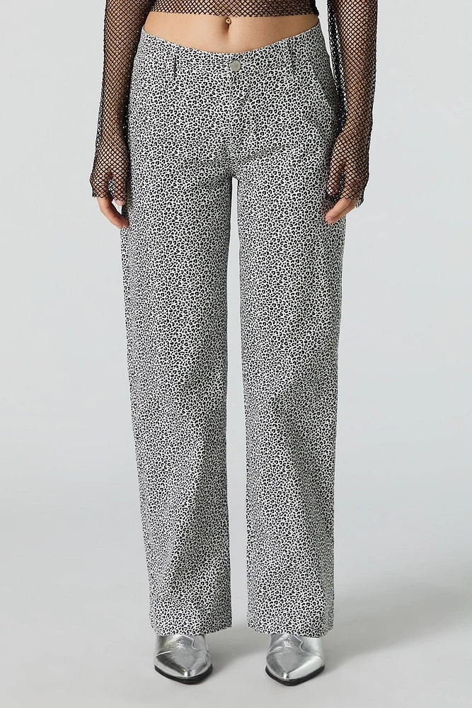 Pantalon Ã  jambe droite avec motif animalier