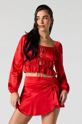 Satin Drawstring Mini Skirt