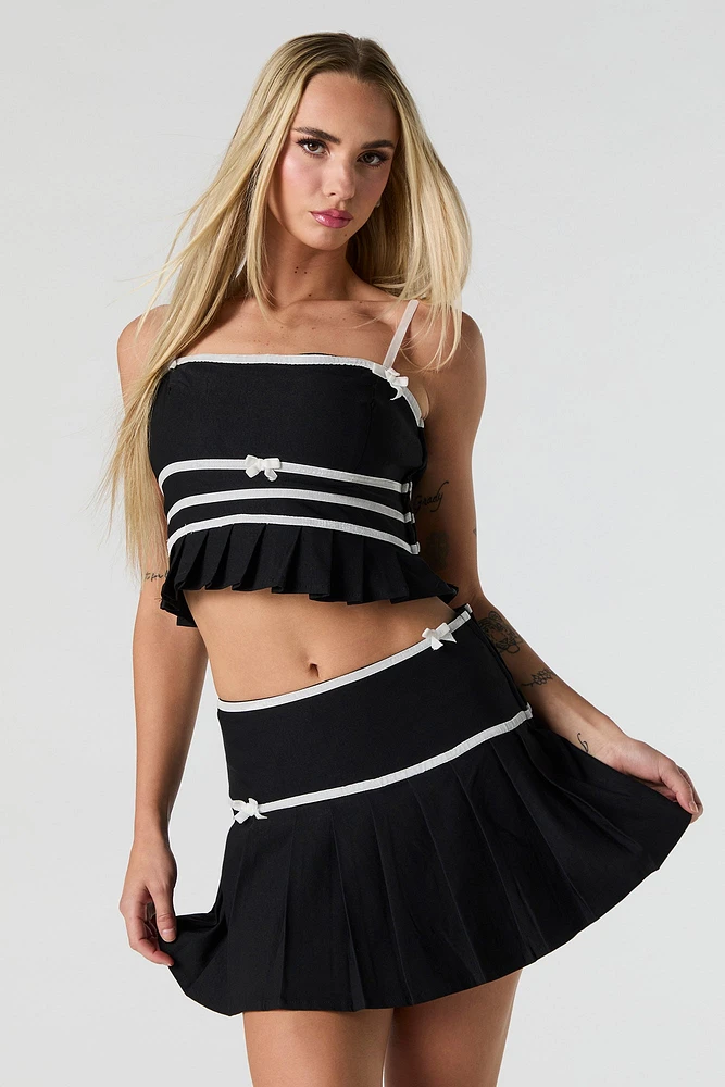 Pleated Bow Mini Skirt