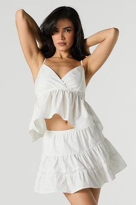 Textured Lace Trim Tiered Mini Skirt