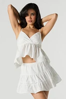 Textured Lace Trim Tiered Mini Skirt