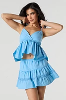 Textured Lace Trim Tiered Mini Skirt