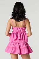Textured Lace Trim Tiered Mini Skirt