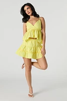 Textured Lace Trim Tiered Mini Skirt