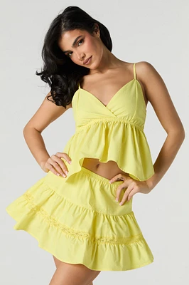 Textured Lace Trim Tiered Mini Skirt