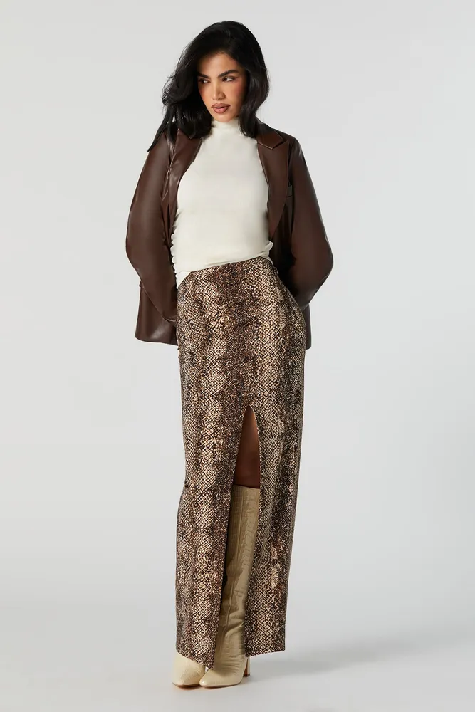 Contour Snakeskin Print Slit Maxi Skirt