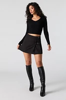 Pleated Buckled Mini Skort