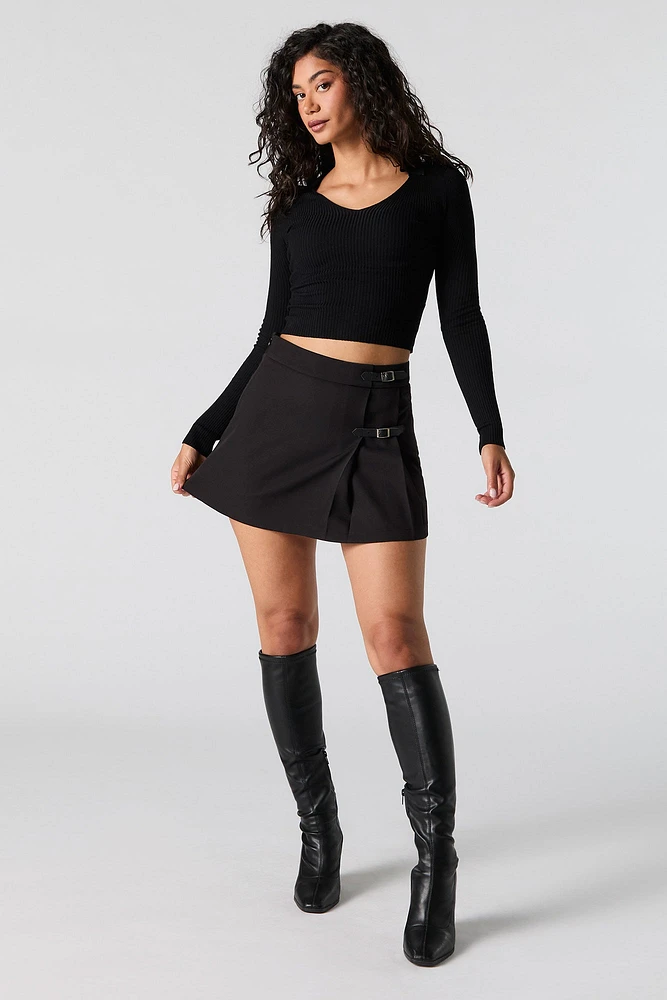 Pleated Buckled Mini Skort