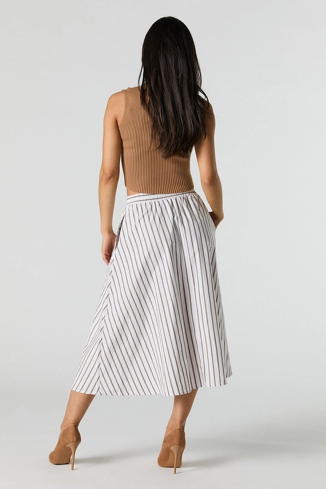 Poplin Striped Midi Skirt