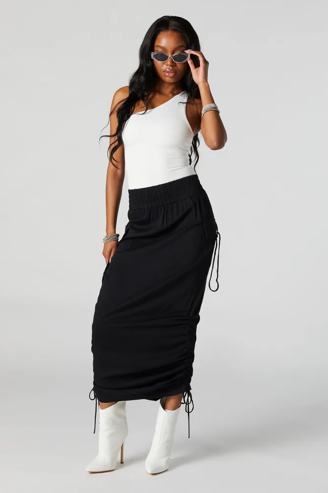 Drawstring Cargo Maxi Skirt