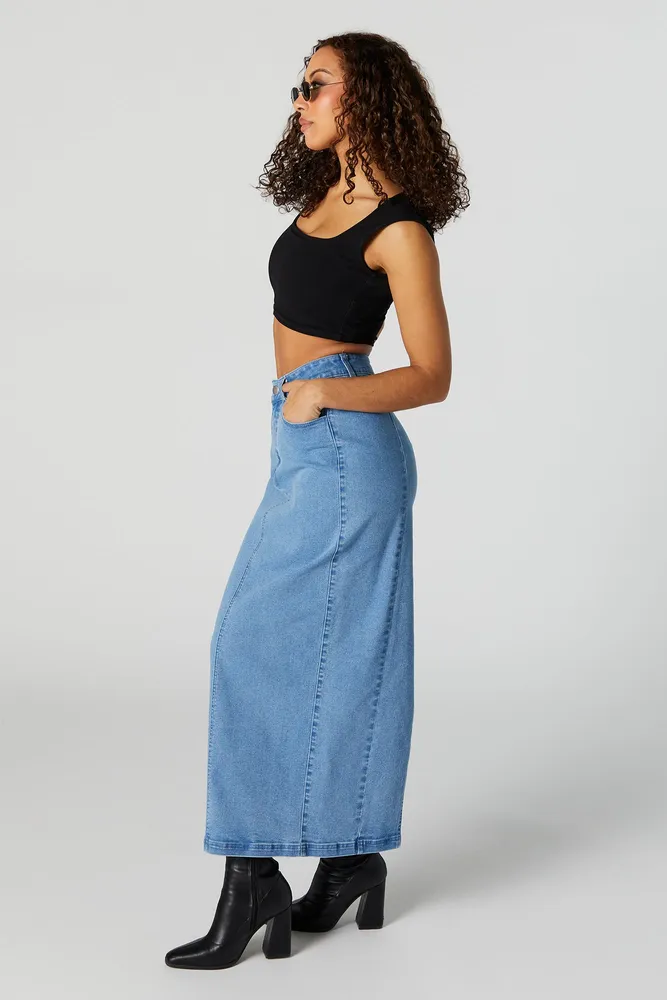 Light Wash Denim Maxi Skirt