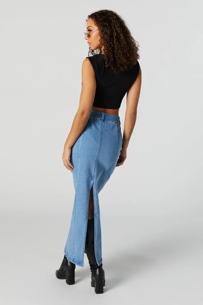 Light Wash Denim Maxi Skirt