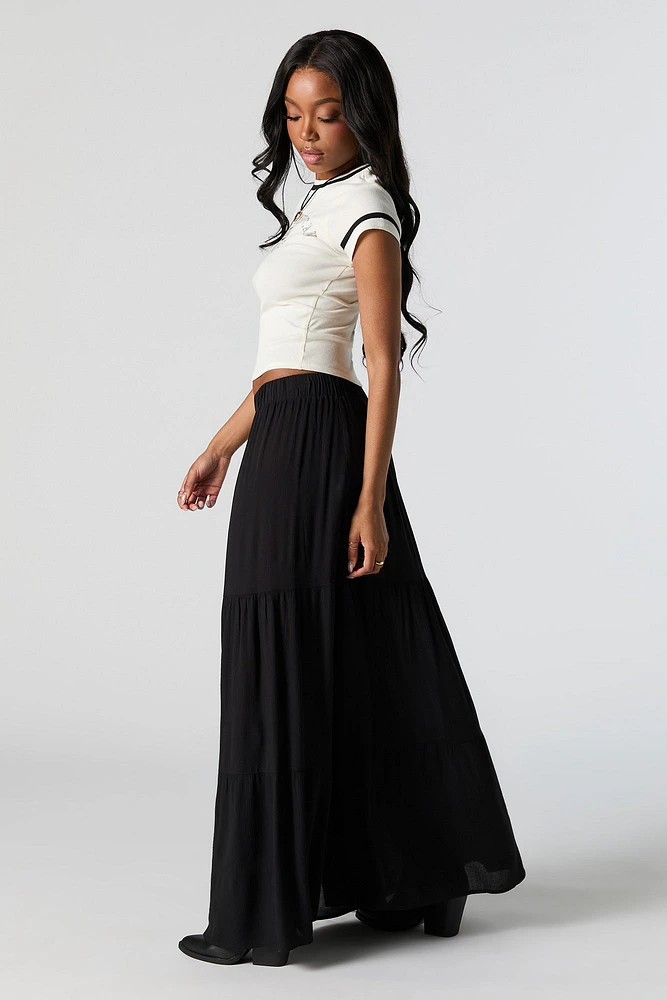 Tiered Slit Maxi Skirt