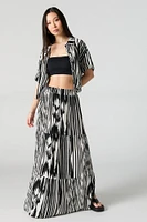 Striped Tiered Slit Maxi Skirt