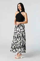 Floral Print Tiered Maxi Skirt