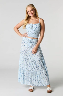 Drawstring Tiered Maxi Skirt