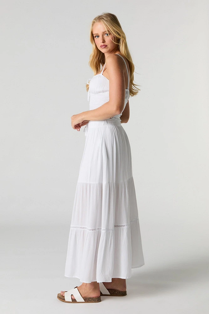 Drawstring Tiered Maxi Skirt