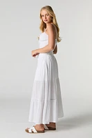 Drawstring Tiered Maxi Skirt