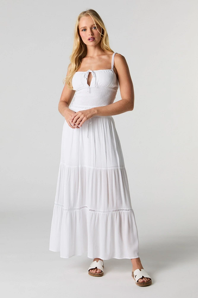 Drawstring Tiered Maxi Skirt